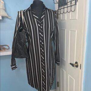 Black and White Striped Shirt Dress